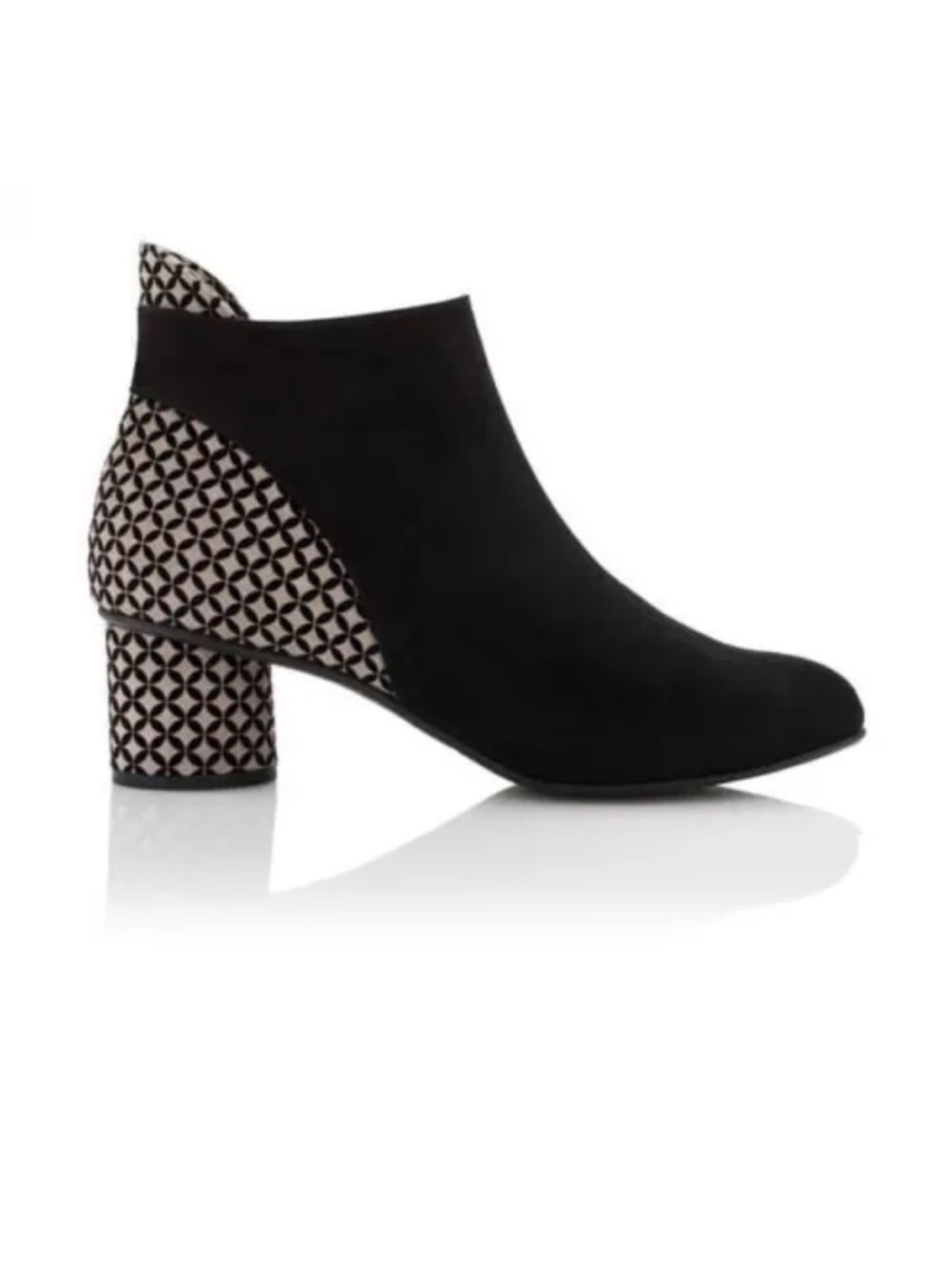 BeautiFeel Women's Dyna Bootie Black Suede Block Heel Grey Velvet Mosaic Zip 36